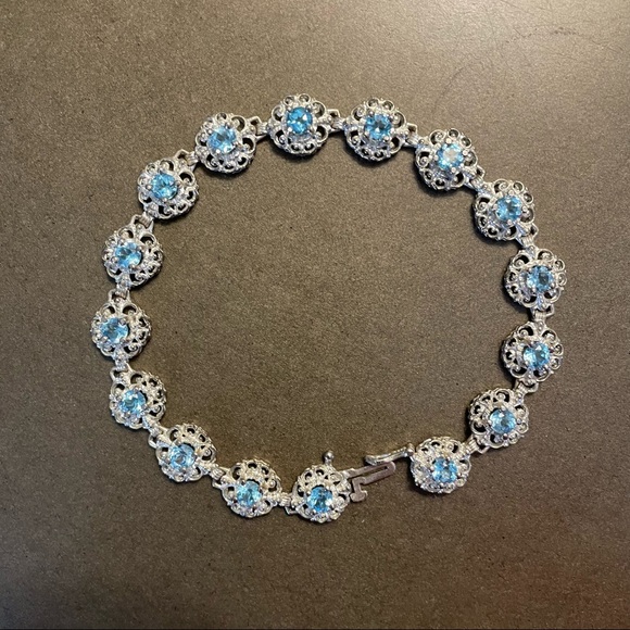 CJC Jewelry - CJC Vintage 1960s Mid-Century Sterling Aquamarine Rhinestone Floral Bracelet